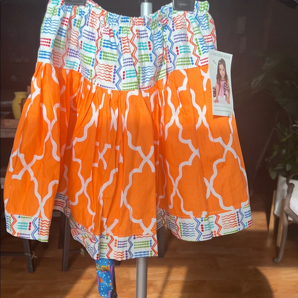 Vibrant Orange and White Patterned Kids Skirt